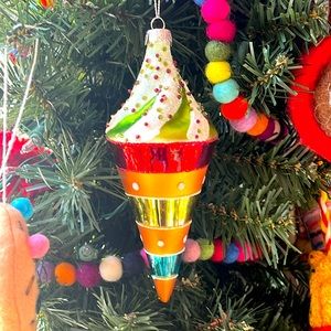 Blown Glass Ornament Swirl Ice Cream Cone